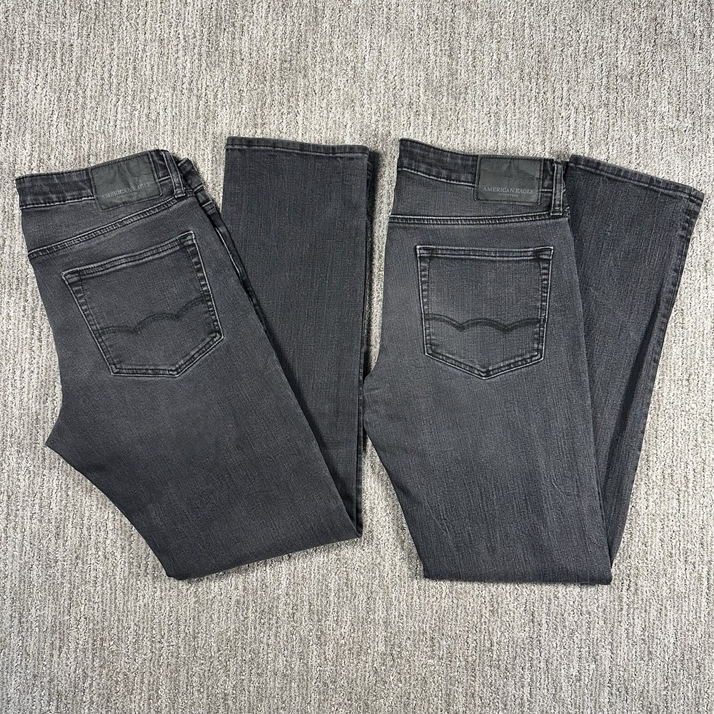 LOT-2 American Eagle Slim Fit Jeans Mens 32x34 (fits 32x32 Extreme) Flex 4 Black
